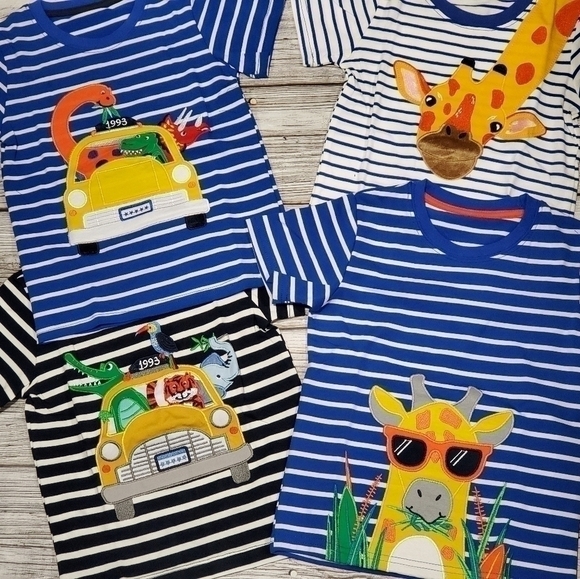 Summer Bundle 4 Embroidered T-Shirts Zoo Animals Boutique - Picture 2 of 12